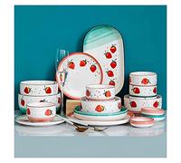 Dinnerware Set, Porcelain Dinner Set - 25 Pieces Cute Strawberry Pattern Ceramics Plates and Bowls Sets for Restaurant and Wedding Gifts