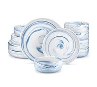 Dinnerware Sets 18-Piece Ceramic Porcelain Dinnerware Set with 6 Pcs Dinner/Dessert Plates,Bowl Tableware Service for(Blue Marble)