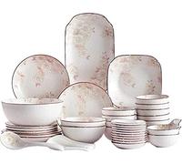 Dinnerware Sets Dish Set 56-Piece Ceramic Flower Combi-Set Porcelain Tableware Set of Dinner Bowl/Plates/Dishes/Spoon Service for 10