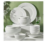 Dinnerware Sets - Luxury Dishes Service Set, 19 Pcs Dinnerware Sets, Porcelain Tableware Set with Plates and Bowls, White Ceramic Dinner Set, Microwave and,