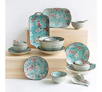 Dinnerware Sets, Tableware Set, Ceramic Plate Set, 5 Piece Japanese Porcelain Dinnerware Set with Handle, Bowl Plate,