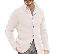 Dinnesis Cardigan Men's Knitted Suit Jacket Blue Men Regular Fit Cardigan Spring Autumn Leisure Suit Blazer Classic Jacket Suitable for Party Date Prom Wedding Tuxedo, White, XL