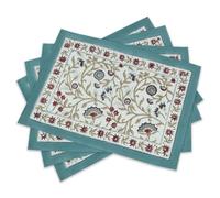 Dinning Table Mats Set of 4, Blue Red Handblock Printed Cotton Placemats, 18 X 13 Inches, Washable Handmade Indian Tablemats For Farmhouse Kitchen Home Decor Halloween Christmas