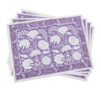 Dinning Table Mats Set of 4, Purple White Handblock Printed Cotton Placemats, 18 X 13 Inches, Washable Handmade Indian Tablemats For Farmhouse Kitchen Home Decor Halloween Christmas