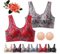 DINNIWIKL Ellebloom - Ice Silk Lace Cooling Comfort Bra, Ellebloom Bra, Miracharm Lace Buttonless Comfortable Bras for Women&Senior (2Pcs-A,6XL)