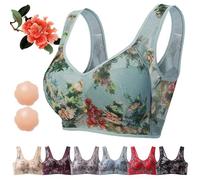 DINNIWIKL Ellebloom - Ice Silk Lace Cooling Comfort Bra, Ellebloom Bra, Miracharm Lace Buttonless Comfortable Bras for Women&Senior (Blue,5XL)