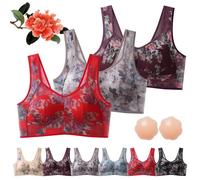 DINNIWIKL Ellebloom - Ice Silk Lace Cooling Comfort Bra, Ellebloom Bra, Miracharm Lace Buttonless Comfortable Bras for Women&Senior (3Pcs-E,5XL)