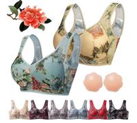 DINNIWIKL Ellebloom - Ice Silk Lace Cooling Comfort Bra, Ellebloom Bra, Miracharm Lace Buttonless Comfortable Bras for Women&Senior (2Pcs-D,5XL)