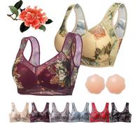 DINNIWIKL Ellebloom - Ice Silk Lace Cooling Comfort Bra, Ellebloom Bra, Miracharm Lace Buttonless Comfortable Bras for Women&Senior (2Pcs-F,5XL)