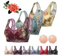 DINNIWIKL Ellebloom - Ice Silk Lace Cooling Comfort Bra, Ellebloom Bra, Miracharm Lace Buttonless Comfortable Bras for Women&Senior (3Pcs-A,6XL)