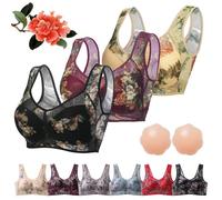 DINNIWIKL Ellebloom - Ice Silk Lace Cooling Comfort Bra, Ellebloom Bra, Miracharm Lace Buttonless Comfortable Bras for Women&Senior (3Pcs-C,5XL)