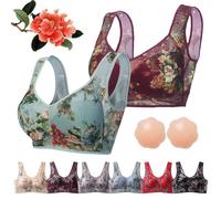 DINNIWIKL Ellebloom - Ice Silk Lace Cooling Comfort Bra, Ellebloom Bra, Miracharm Lace Buttonless Comfortable Bras for Women&Senior (2Pcs-C,5XL)