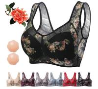 DINNIWIKL Ellebloom - Ice Silk Lace Cooling Comfort Bra, Ellebloom Bra, Miracharm Lace Buttonless Comfortable Bras for Women&Senior (Black,5XL)