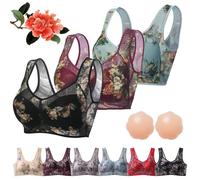 DINNIWIKL Ellebloom - Ice Silk Lace Cooling Comfort Bra, Ellebloom Bra, Miracharm Lace Buttonless Comfortable Bras for Women&Senior (3Pcs-D,5XL)