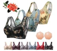 DINNIWIKL Ellebloom - Ice Silk Lace Cooling Comfort Bra, Ellebloom Bra, Miracharm Lace Buttonless Comfortable Bras for Women&Senior (3Pcs-B,5XL)