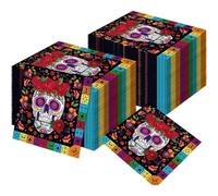 Dinntty 100pcs Skull Paper Napkins Day of the Dead Guest Napkins Disposable Dinner Paper Serviettes Floral Hand Towels Tissues for Party Decor