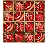 Dinntty 16pcs Shiny Glitter Christmas Ball Ornaments Shatterproof Christmas Tree Baubles Hanging Ornaments Pendants Decoration
