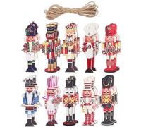Dinntty 20pcs Christmas Ornaments, Flat Wooden Nutcracker Soldier Christmas Tree Hanging Decor Pendants for Xmas Trees Fireplace