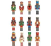 Dinntty 20pcs Christmas Ornaments, Flat Wooden Nutcracker Soldier Christmas Tree Hanging Decor Pendants for Xmas Trees Fireplace