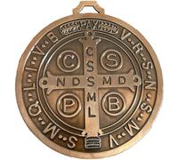 Dinntty 5 Inch St Benedict Cross Medal Vintage Brass Tone Finish Large Wall Hanging, Catholic Medallion for Home Office Desk Decor