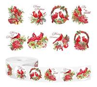 Dinntty 500pcs Merry Christmas Stickers Roll Cardinal Red Bird Decals Xmas Decorative Stickers Decals for Gift Greeting Card Party Holiday