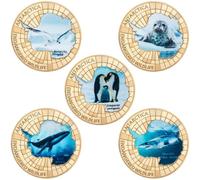 Dinntty 5pcs Antarctica Endangered Wildlife Coins, Cute Arctic Animal Commemorative Souvenir Coins Collection