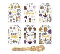Dinntty 60 Pcs Happy Diwali Gift Tags with String, Indian Festival of Lights Paper Hanging Labelshanging Tags for Diwali Gift Box Wrapping Party