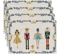 Dinntty Christmas Placemats Set of 4, Nutcracker Table Mats for Dining Table, Washable Linen Place Mat Kitchen Decoration for Holiday Decor