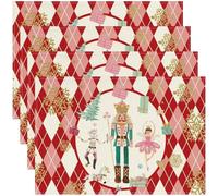 Dinntty Christmas Placemats Set of 4, Nutcracker Table Mats for Dining Table, Washable Linen Place Mat Kitchen Decoration for Holiday Decor