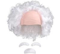 Dinntty Grandpa Wig with Mustache and Eyebrows, White Curly Old Man Costume Wig, Bald Scientist Crazy Professor Wig for Halloween