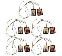 Dinntty Vintage Scapulars Catholic Pendant Necklace, 5pcsjesus Holy Cloth Amulet Hanging Tag Pendant,Traditional Xmas Present Religious Ornament