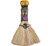 Dinntty Witch Altar Broom Natural Crystal Mini Witch Broom Mane Broomstickfor Magic Ceremonial, Halloween Wiccan Ritual