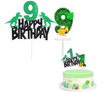 Dino 9th Birthday Cake Topper & Candle Set - Cupcake Toppers & Candles - Boys' Dinosaur Party Decorations