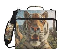 Dino Age Tigers 1.5-Inch 3-Ringing Binder with Extra Pockets with Shoulder Strap & Handle Easy to Carry School Binders Organizer for Office School Paquete de gestión de documentos