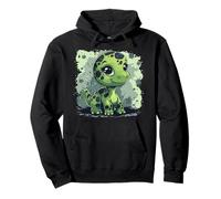 Dino Baby Cute Dinosaur as a Child Long Neck Dino in Green Pullover Hoodie