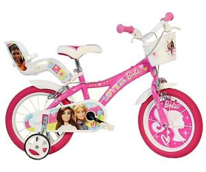 Dino Bikes 16-Inch Barbie Bicycle with Stabilisers, Doll Carrier and Basket, Pink and White recommended age from 36 months - 7 years