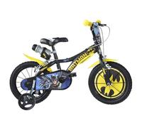 Dino Batman Kids 14in Bike Bicycle With Stabilisers Black Yellow Cycling