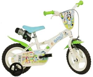 Dino Bikes Bluey 12 Inch Kids Bicycle, White/Blue/Green, Steel Frame, Removable Stabilisers, for Ages 3-5 Years