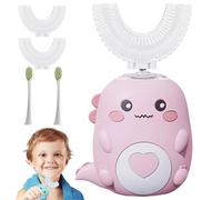 Dino Brush 360 Kids Ultrasonic Toothbrush, Lulabini Toothbrush, Kids U Shaped Electric Toothbrush with 4 Brush Heads, Sonic Toothbrush with 5 Modes, 360-Degree Cleaning (Pink,Ages 6-12)