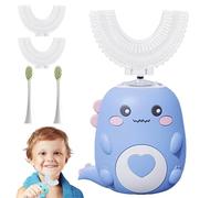 Dino Brush 360 Kids Ultrasonic Toothbrush, Lulabini Toothbrush, Kids U Shaped Electric Toothbrush with 4 Brush Heads, Sonic Toothbrush with 5 Modes, 360-Degree Cleaning (Blue,Ages 6-12)