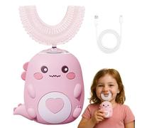 Dino Brush 360° Kids Ultrasonic Toothbrush, U-Shaped Automatic Toothbrushes Dinobrush with Silicone Brush Heads & LED Light, Chewable Tooth Brushes - Timer, 2 Modes, Ipx7 Waterproof(Pink 2-6 Year)