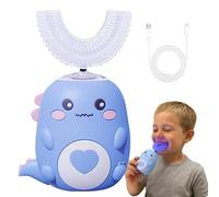 Dino Brush 360° Kids Ultrasonic Toothbrush, U-Shaped Automatic Toothbrushes Dinobrush with Silicone Brush Heads & LED Light, Chewable Tooth Brushes - Timer, 2 Modes, Ipx7 Waterproof(Blue 2-6 Year)