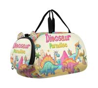 Dino Cartoon Paradise Boy's Gym Duffel Bag with Shoes Compartment Large Capacity Weekender Overnight Duffel Bag for Travel, Sports, Duffel, Weekender