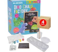 Dino Chalk Factory Craft Kit for Kids Make Your Own Dinosaur Chalk Shapes with Plaster Moulds Paint and Chalkboard STEAM Educational Creative Activity Kit for Indoor Play 4 Pack - Electoys