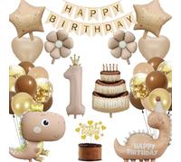 Dino Decoration Children's Birthday 1 Year, Dinosaur Birthday Decoration Boy Daisy Cake Foil Balloon, Dinosaur Balloons Party Happy Birthday Banner Cake Decoration (Dino Birthday Decoration 1 Year)