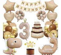 Dino Decoration Children's Birthday Party 3 Years, Dinosaur Birthday Decoration Boy Daisy Cake Foil Balloon, Dinosaur Balloons Party Happy Birthday Banner Cake Decoration (Dino Birthday Decoration 3