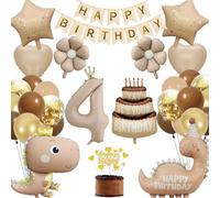 Dino Decoration Children's Birthday Party 4 Years, Dinosaur Birthday Decoration Boy Daisy Cake Foil Balloon, Dinosaur Balloons Party Happy Birthday Banner Cake Decoration (Dino Birthday Decoration 4