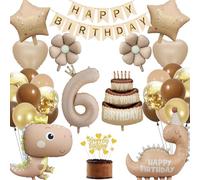 Dino Decoration Children's Birthday Party 6 Years, Dinosaur Birthday Decoration Boy Daisy Cake Foil Balloon, Dinosaur Balloons Party Happy Birthday Banner Cake Decoration (Dino Birthday Decoration 6