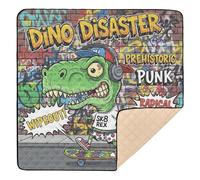 Dino Disaster Punk Skater Soft Padded Baby Playmat for Floor Cozy Breathable Travel Play Mat for Babies Infants Toddlers, 50'' x 50''