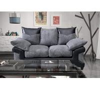Luxury Life Dino Jumbo Cord With Leather 2 Seater Fabric Sofa In Grey With Black